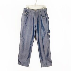 Vintage 90s Y2K Johnny Blaze Wide Baggy Silver Blue Metallic Lustre Denim Jeans